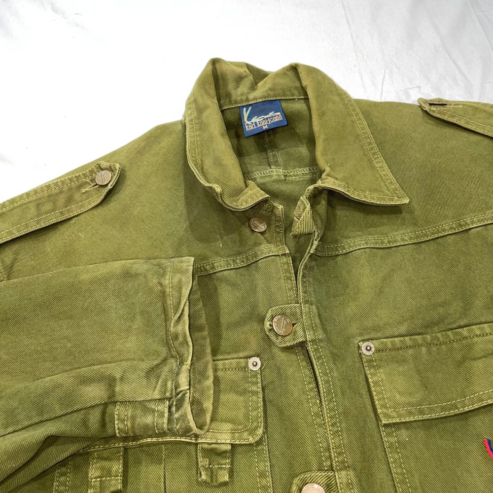 Vintage Karl Kani Jeans Mens Olive Green Cotton Field Jacket Military Utility M